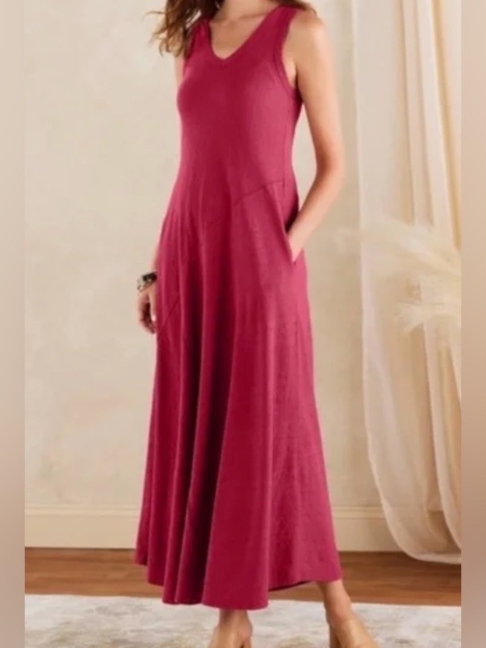Soft Surroundings Bailey Cotton Maxi Dress Size Large in Pink